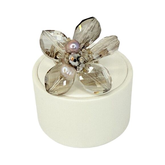 Glass Flower Statement Ring Sz 7 Bead Silver Cottagecore - Picture 4 of 15